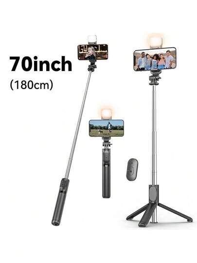 70'' Extendable Selfie Stick Tripod With Wireless Remote & Light – Portable Phone Stand For Smartphones And Cell Phones