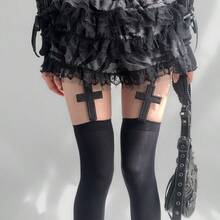 Dark Style Millennium Hot Girl Long Tube Socks Pantyhose Garter Stockings - 十字架黑色 - 查看 11