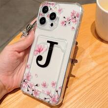 Funda Transparente de Flor Negra y Letra JTPU Antigolpes de Protección Completa para Apple  6/7/8/X/Xs/Xr/Xs Max/11/12/13/14/15/16/17 Pro Max Adecuada como Regalo de Cumpleaños y Navidad para Parejas, Mujeres, Hijas, Novios, Novias, Chicas Adolescentes - Colores mixtos - Ver 4