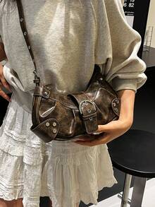 Fashionable Pleated Solid Color Women Shoulder Bag - Coffee - View 4
