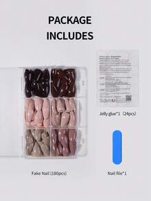 180片（6种混合色）短款杏仁形美甲贴纸，颜色包括棕色、浅棕色、驼色和卡其色，完美贴合，亚克力假指甲套装包含：1瓶果冻胶和1把指甲锉。这款短款杏仁形美甲贴纸能让您的指尖闪耀动人光泽；适合派对、舞蹈和日常佩戴。美甲用品 - 查看 4