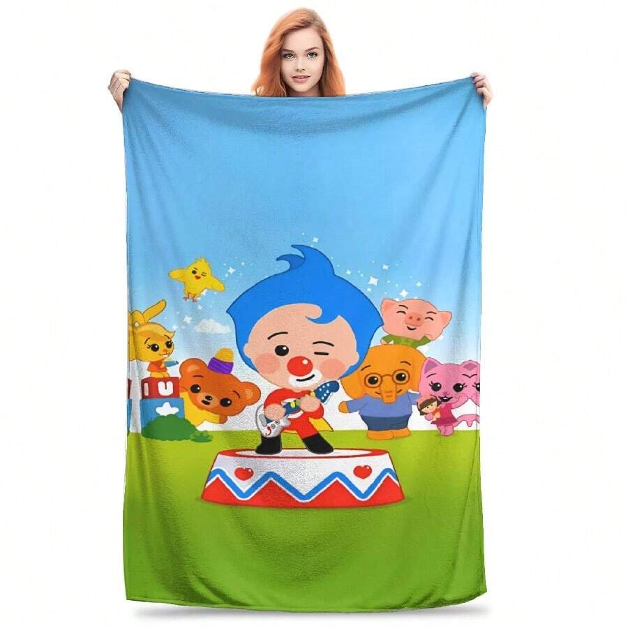 Cute Cartoon P-Plim Flannel Blanket Winter Soft Bedding Throws For Ren Home Decor Pattern Bedspread Sofa Bed Cover(16).Jpg - 白色 - 查看 1