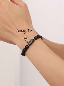 1PC Customized Name Bead Bracelet, Men's Personalized Stainless Steel Bead Bracelet, Customized Couple Commemorative Gift Boyfriend Birthday Gift, Fashionable, Autumn Fashionable, Retro, Unisex, Minimalist, Casual, Customized, Personalized, Unique, Ideal Gift For Her, Gift For Friends' Anniversary, Valentine's Day