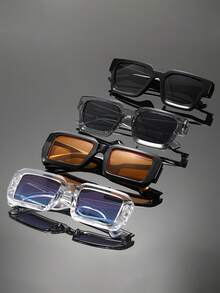 4副男士塑料几何全框个性现代简约风格四季皆宜，永不过时，完美基础时尚眼镜组合，适合街头拍照、海滩派对、钓鱼、驾驶、划船、户外休闲活动装饰。 - 彩色 - 查看 2