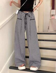 Women Pants - Black and White Checkered - View 2