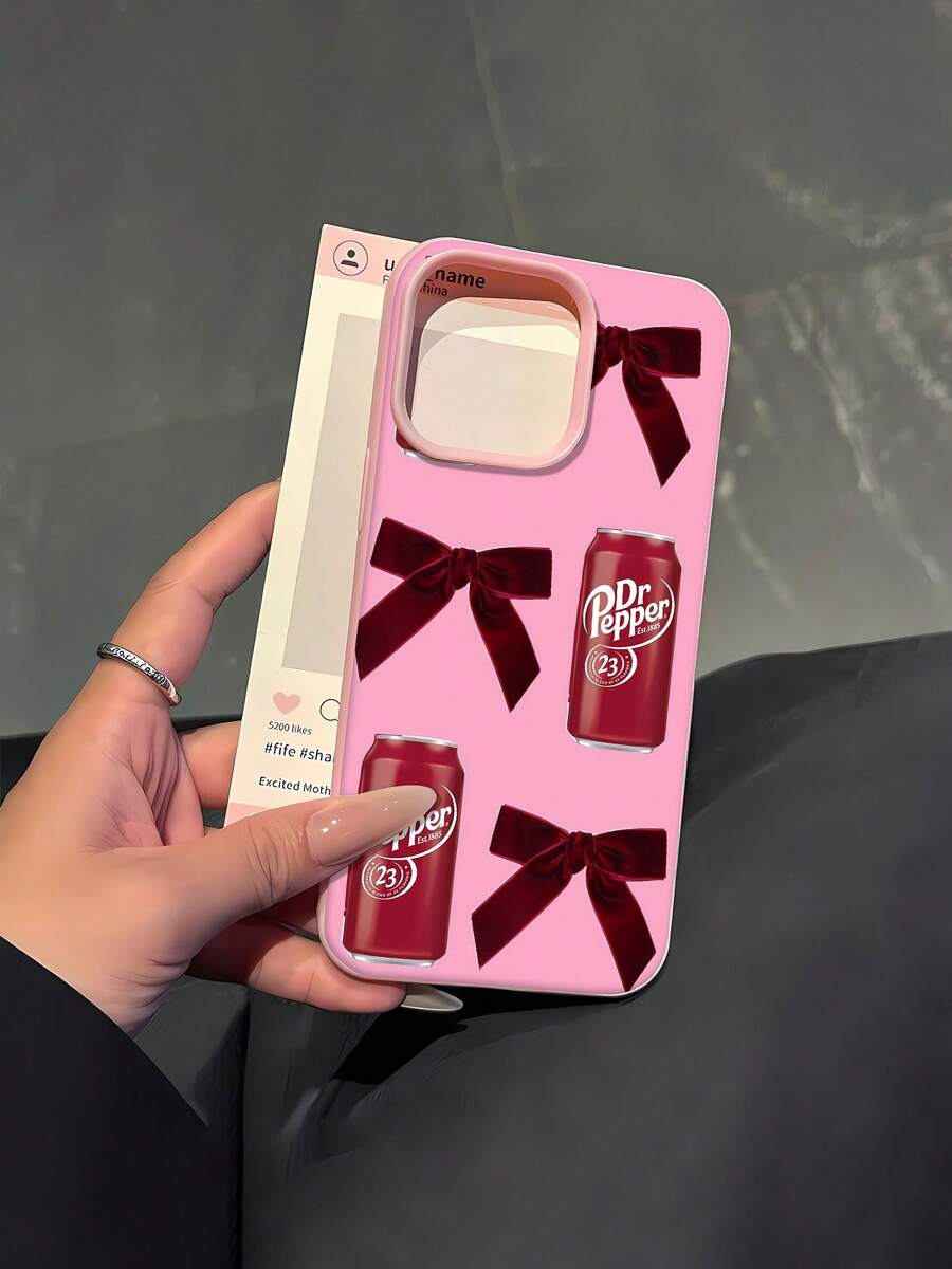 Estuche para teléfono con patrón de lazo de terciopelo Dr Pepper compatible con estuches para teléfonos   17  16 Pro Max  15 Pro Max  13 y  12 Duradero, vibrante y elegante Un gran regalo para familiares, amigos, seres queridos y novios/novias - Rosa - Ver 1