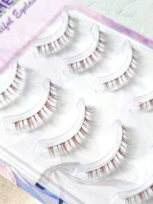 5 Pairs/Box Caramel Natural Princess False Eyelashes, Realistic Individual Lashes, Transparent Band, Recommended By Makeup Artists, Short Wispy Brown Lower Lashes - Natural Lashes - View 3