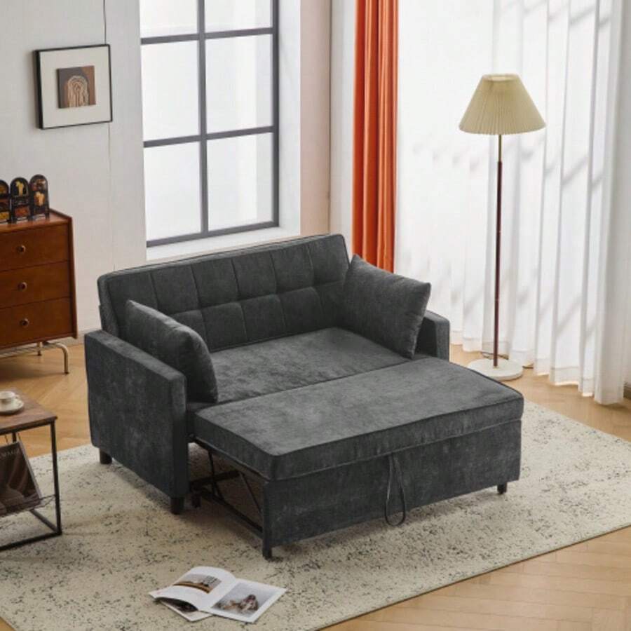 [Sofa Bed With Sleeping Function] Two-Seater Sofa, Double Sleeper Sofa, Adjustable Backrest, Chenille Fabric, High-Density Foam, Living Room Sofa, Sofa With Bed Function - Black - View 1