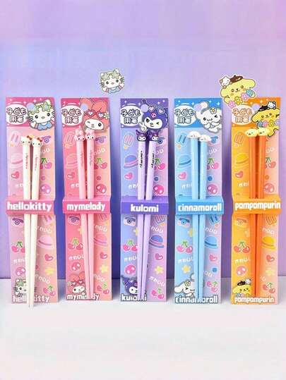  One Adorable New Sanrio Hello Kitty Kuromi Training Chopsticks, Featuring Melody And Big Ear Dog. Perfect For Home Dining, Picnics, And As A Learning Chopstick. A Perfect Gift For Back-To-School Season, School, Or Home Use, And Also A Birthday Present.