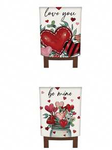 2 piezas/4 piezas Funda para silla del Día de San Valentín, funda para silla con corazón rojo, removible, adecuada para el Día de San Valentín, aniversarios, decoración de mesa de comedor familiar y protección de silla - Multicolor - Ver 16