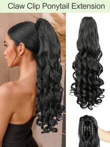 20 Inch Ultra-Soft Curly Wavy Ponytail Extension | Heat Resistant Synthetic Claw Clip For Women - Multicolor - View 17