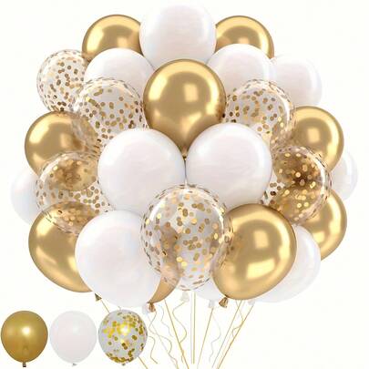 50 Stück Gold & Weiß Luftballons - 10 Zoll weiße & goldene Luftballons mit goldenem metallischem Konfetti, geeignet für Hochzeit, Abschluss, Verlobung, Jahrestags-Feier, Baby-Shower, Geburtstags-Party, Taufe und Platin-Themen-Party
