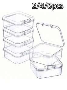 2/4/6pcs Transparent Plastic Storage Boxes, 1.77inch X 1.77inch Compartment Boxes, Square Clear Hinged Lid Containers, Bead Storage Organizers, Portable Transparent Storage Cases For Collecting Small Items, Beads, Jewelry, Business Cards, Craft Supplies, Travel Mini Items