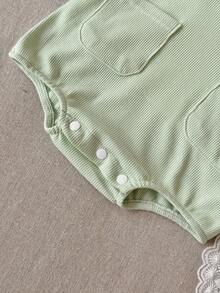 Set de 2 piezas: Camiseta blanca casual + body con tirantes verdes para bebé niña, primavera/otoño - verde menta - Ver 12
