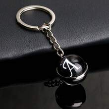 1pc 26 English Alphabet Time Gem Double-Sided Glass Ball Keychain Metal Key Chain Accessory Small Gift - Silver - View 30