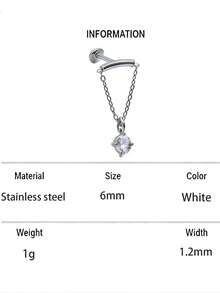 1pc Zirconia Stainless Steel Threaded Spike Lip Stud Set, Zirconia Pendant Cartilage Earring, Flat Base Threaded Lip Stud, Fashion Piercing Jewelry