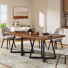 LITTLE TREE Square Dining Table Set Of 6, 31.5" Industrial Dinner Table With Metal Base, Kitchen Table For Dining Room, Small Space, Apartment - Brown - View 6
