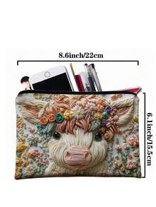 1 szt. Zabawny wzór zwierzęcy, sztuczny haft, żywe nadruki: koty, psy, zebra, osioł, krowa, gołąb, owca, kosmetyczka, zabawna kosmetyczka z kotem, przenośna torba podróżna do przechowywania, torby damskie, torba letnia, torby na Ramadan, kosmetyczki, portfel, torby szkolne - Wielokolorowe - Zobacz 5