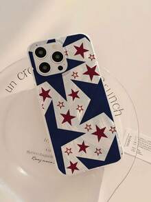 1pc Minimalist Personalized Red & Blue Star Pattern Waterproof Anti-Fingerprint Anti-Scratch Transparent IMD Soft Glossy Smooth Phone Case, Suitable For Confession, Friends, Family, Couples, Birthday, Holiday Gifts, Compatible With IPhone 17/17 PLUS/17 PRO/17 PRO MAX - Multicolor - View 2