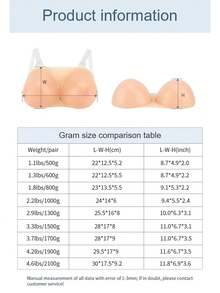 Túi độn ngực silicon, thích hợp cho trường hợp phải cắt bỏ ngực, túi độn bị hư hỏng, miếng đệm ngực silicon liền khối có dây đeo vai. - Màu Khaki - Xem 10