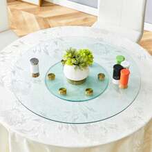 Tischplatte. Zweistufige, Drehbare Runde Glasplatte. The Upper Glass Surface Is 77 Cm, The Lower One Is 38 Cm. Das Drehbare Design Ermöglicht Ein Facheres Aufnehmen Und Abstellen Von Gegenständen. - White - View 6