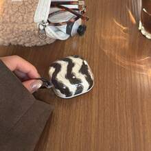 Retro Semi-Transparent Beige Wavy Pattern Earphone Case With Hanging Loop, Compatible With Huawei Freebuds 7i, Freebuds 2, Freebuds SE 3, Freebuds 5i, Galaxy Buds Pro 3 Earphone Cases, Cute Korean Style - Brown - View 2