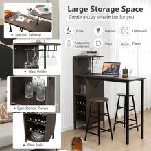 GOFLAME 3PCS Bar Table & 2 Stool Industrial Kitchen Dining Set W/ Wine Rack Glass Holder - Brown - View 6