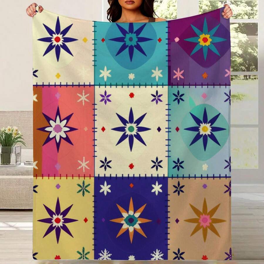 280GSM Soft Lightweight Flannel Throw Blanket - Colorful Geometric Star Pattern With Multicolor Retro 60s/70s Inspired Design, All-Season Warmth For Sofa, Bed, Travel - Contemporary Bohemian Bedspread In, Pink, Yellow, Green, Orange, Purple, Red Soft Flannel BlanketPop  Gift (Multiple Sizes Available) Nordic Style Acrylic Rectangular Office Nap Sofa Blanket, Air Conditioning Blanket, Knitted Small Blanket, Shawl Cover Blanket, Bed End Blanket Soft & ,Skin-Friendly Multi-Size Versatile Blanket ,Lettering Numbers Doodle Christmas Blanket,Chicken PrintingPerfect Christmas, Halloween, Birthday Gift For Home Decor,Uplifting Gift For Friends, Family, Happy Valentine's Day,Happy New Year. - Nhiều màu - Xem 1