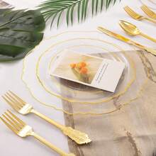 50/25/12/1件套透明莲花边餐盘，餐具套装，沙拉盘，派对用品，托盘，10.25英寸和7.5英寸上菜盘，适用于各种派对、户外、婚礼、餐厅等场合。 - 無色 - 查看 4