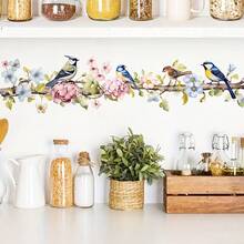 1/2 pezzi Adesivi murali con uccelli colorati su ramo d'albero e fiori, decalcomanie da parete rimovibili e impermeabili, decorazione artistica murale per camera da letto, soggiorno, divano, cucina, primavera, accessori per la casa, fai da te, carta da parati in PVC - Multicolore - Visualizzare 9