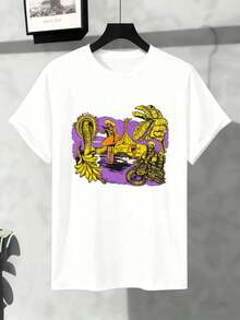 T-shirt vintage con stampa grafica del deserto, cotone di prima qualità, vestibilità comoda, stile street hip-hop, comoda, design grafico - Bianco - Visualizzare 2