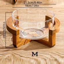 1pc Glass Fruit/Salad Bowl With Bamboo Base, Suitable For Home, Restaurant, Buffet - Clear - View 4