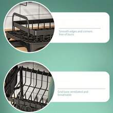 Rustproof Stainless Steel Dish Drying Rack, 2-Tier Large Dish Rack For Kitchen Countertops,With Utensil Holder,Drainer Plate,Cup Holder,Or Dishes Knives Spoons Forks,Black - màu đen - Xem 7