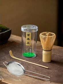 抹茶搅拌器套装 - 抹茶碗和竹制抹茶搅拌器、茶漏、勺子、筛子，完美的抹茶茶道入门套装