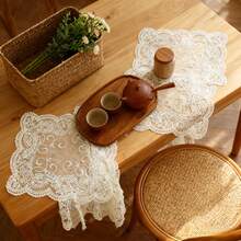 1pc Embroidered Mesh Table Decor Mat, Indoor/Outdoor Decoration Suitable For Holidays, Weddings, Parties, Birthdays. Available In Multiple Sizes. - White - View 5