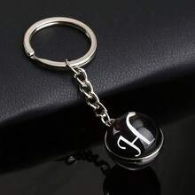 1pc 26 English Alphabet Time Gem Double-Sided Glass Ball Keychain Metal Key Chain Accessory Small Gift - Silver - View 24