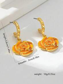 一对玫瑰花耳环，复古时尚高端优雅精致乡村风耳环，适合女性日常通勤佩戴 - 橘色 - 查看 5