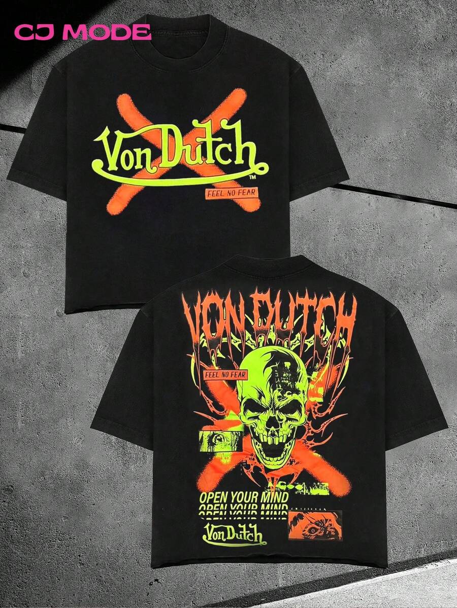 VONDUTCH(220 Cotton T-Shirt)Men's T-Shirt, Cotton Casual T-Shirt, Loose Style, Versatile, Unisex, Suitable For Holiday Gifts, Indoor And Outdoor Wear - màu đen - Xem 1