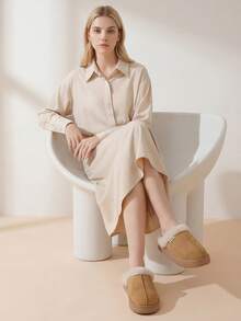 Zapatillas de felpa, adecuadas para usar en interiores en otoño e invierno, con suelas gruesas de EVA antideslizantes - Caqui - Ver 5