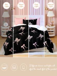 三件套奢华水钻豹纹蝴蝶结床上用品套装(1个被套+2个枕套,不含被芯),柔软聚酯纤维,适合卧室、主卧、客房,四季皆宜。 - 彩色 - 查看 8