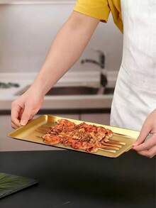 1个不锈钢韩式烧烤托盘，可作餐盘、烤盘、食物托盘、派对托盘、甜点托盘、蛋糕托盘、水果托盘、零食托盘、厨房用品、圣诞礼物 - 金色 - 查看 5