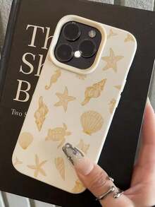 1pc White Starfish & Shell Pattern Full Coverage TPU Shockproof Phone Case, Compatible With IPhone 16, 15, 14, 13, 12, 11 Pro Max, Series - Kiểu 4 (1 chiếc) - Xem 4