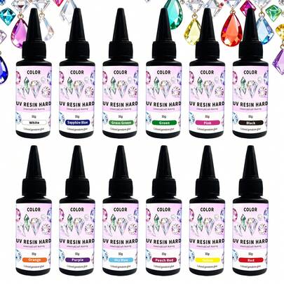 Colored UV Resin, Odorless & Low Shrinkage UV Color Resin With Vibrant Colors,Colored UV Resin Kit For Crafts, Jewelry Making, Colored Resin Casting And Coating