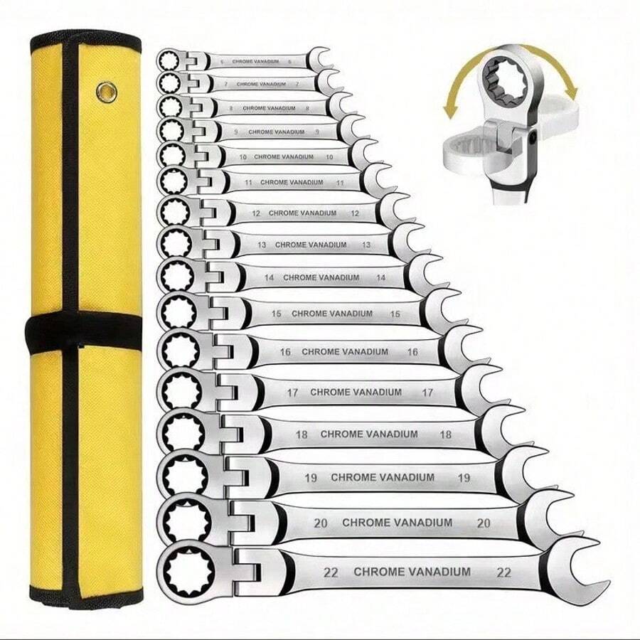 Gift For Husband/Father, 5-In-1 Ratchet Wrench Set, 180° Swivel Head, Multi-Function, Industrial Grade, Metric, Auto Repair, Maintenance Manual Tool - Multicolor - View 1