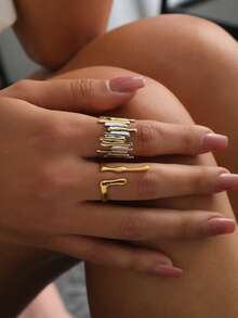 Bộ 2 chiếc nhẫn hở bằng thép không gỉ, thiết kế bất đối xứng, tối giản và thời trang. - Nhiều màu - Xem 6