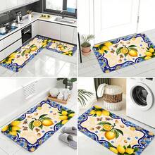 Lemon Orange Slice Pattern Kitchen Mat With Blue Star Border - Yellow Green Floral Spice Decor, Non-Slip For Tiled Floor, Fresh Vibrant Design For Home Countertop, Cabinet & Dining Area Mat - 白色 - 查看 5