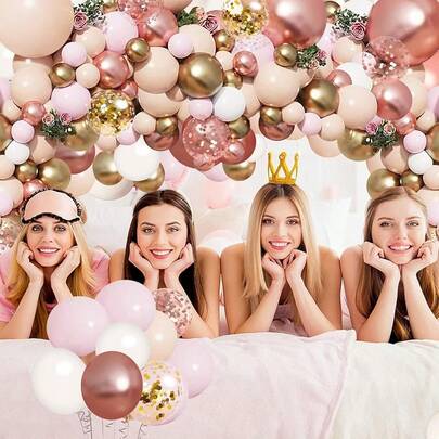 102Pcs Rose Gold Balloon Arch Wreath Set Nude, Pastel Pink, Metallic Gold, And White Confetti Balloons Ideal For Wedding Bridal Gifts, Princess Birthday Parties, Baby Showers, And Decorations Perfect For Rooms, Homes, Bedrooms, Living Rooms, Weddings, And Outdoor Events