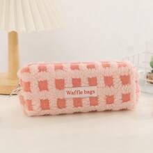 Waffle Lamb Wool Plush Pencil Case, Niche Japanese Ins Style Student Stationery Storage Bag, Convenient Desktop Storage Pouch