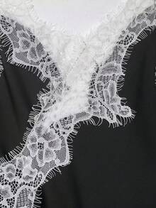 HZXVIC Đầm satin phối ren màu trơn mới, gợi cảm và thanh lịch dành cho nữ. - Đen và trắng - Xem 10