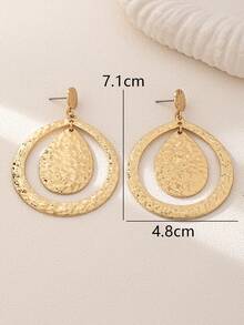 一对欧美时尚长款简约百搭镂空水滴锤纹经典极简垂坠耳环 - 金色 - 查看 2